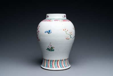 A Chinese famille rose vase with birds among blossoming branches, Qianlong