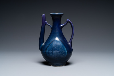 A Chinese monochrome blue ewer for the Islamic market, Ming