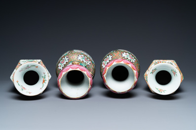 Two pairs of Chinese Canton famille rose vases, 19th C.