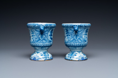 A pair of small Dutch Delft blue and white jardini&egrave;res, 18th C.