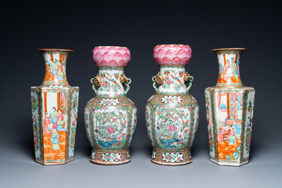 Two pairs of Chinese Canton famille rose vases, 19th C.