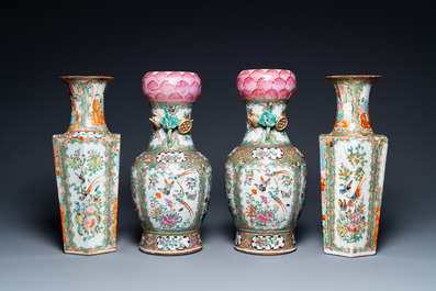 Two pairs of Chinese Canton famille rose vases, 19th C.