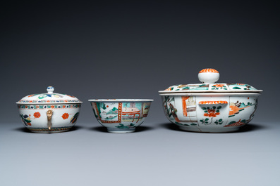 Three Chinese famille verte bowls, Transitional period and Kangxi