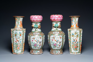 Two pairs of Chinese Canton famille rose vases, 19th C.