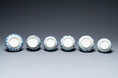 Six Chinese blue and white metal-mounted double gourd vases, Transitional period and later