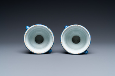 A pair of small Dutch Delft blue and white jardini&egrave;res, 18th C.