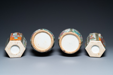 Two pairs of Chinese Canton famille rose vases, 19th C.