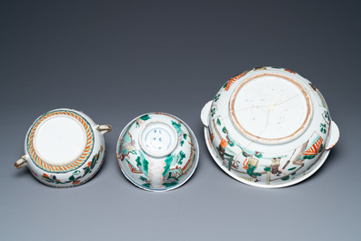 Three Chinese famille verte bowls, Transitional period and Kangxi