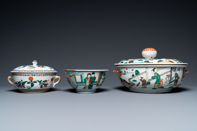 Three Chinese famille verte bowls, Transitional period and Kangxi