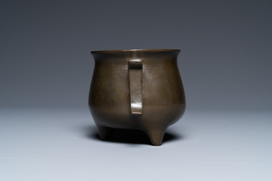 A Chinese silver-inlaid bronze censer, Xuande mark, Qianlong