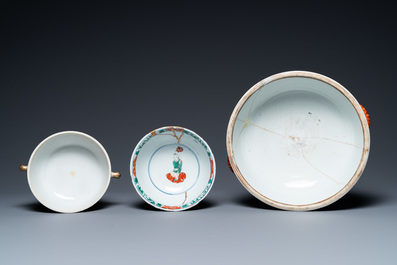 Three Chinese famille verte bowls, Transitional period and Kangxi