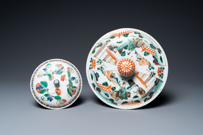 Three Chinese famille verte bowls, Transitional period and Kangxi