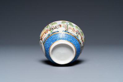A rare Chinese Canton famille rose cup and saucer, 19th C.