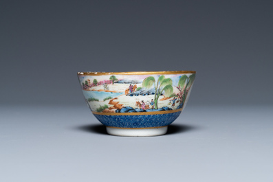 A rare Chinese Canton famille rose cup and saucer, 19th C.