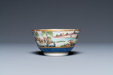 A rare Chinese Canton famille rose cup and saucer, 19th C.