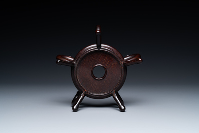 A Chinese yellow-ground 'brinjal' biscuit bowl, Kangxi