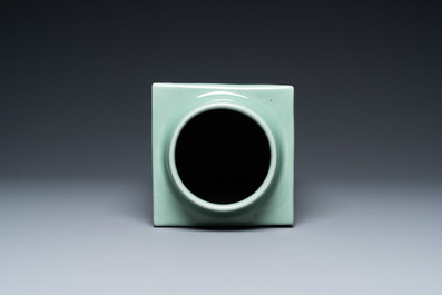 A Chinese monochrome celadon 'cong' vase with trigrams, Qianlong mark, Republic