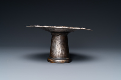 An inscribed Vietnamese silver offering tazza, Champa reign, 13/14th C.