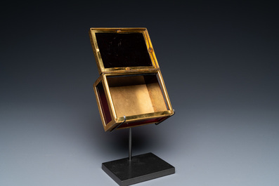 A Chinese gilt-copper box set with glass plaques, Beijing Imperial workshops, Qianlong