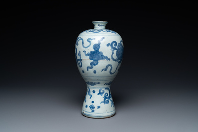 A Chinese blue and white 'Buddhist lions' 'meiping' vase, Ming