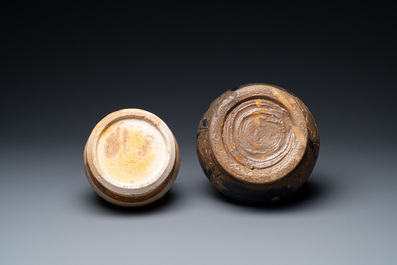 Two Vietnamese glazed pottery lime pots, L&ecirc; Dynasty, Bat Trang kilns, 15/17th C.