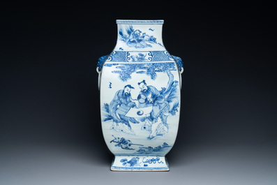 A large Chinese blue and white 'Five scholars' vase, Qianlong