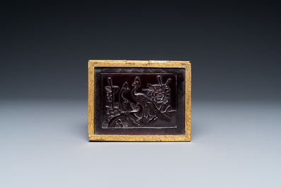 A Chinese gilt-copper box set with glass plaques, Beijing Imperial workshops, Qianlong