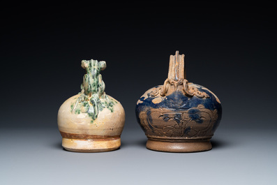 Two Vietnamese glazed pottery lime pots, L&ecirc; Dynasty, Bat Trang kilns, 15/17th C.