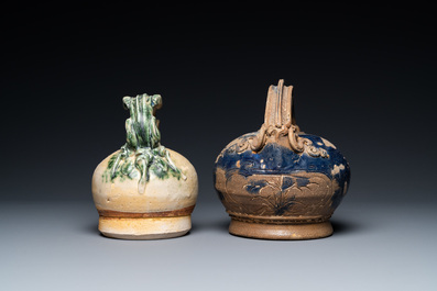 Two Vietnamese glazed pottery lime pots, L&ecirc; Dynasty, Bat Trang kilns, 15/17th C.