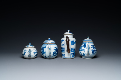 Four Chinese blue and white teapots and covers, Kangxi