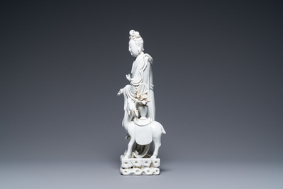 A Chinese Dehua blanc de Chine 'Magu and deer' group, illegible seal mark, Republic