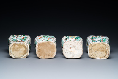 A Chinese famille verte four-piece 'mythical animals' garniture, Kangxi