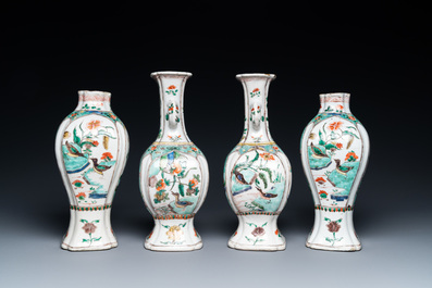 A Chinese famille verte four-piece 'mythical animals' garniture, Kangxi