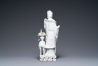A Chinese Dehua blanc de Chine 'Magu and deer' group, illegible seal mark, Republic