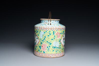 A large Chinese famille rose lime green-ground teapot for the Straits or Peranakan market, Guangxu mark and of the period