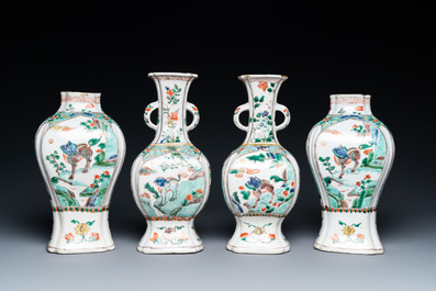 A Chinese famille verte four-piece 'mythical animals' garniture, Kangxi