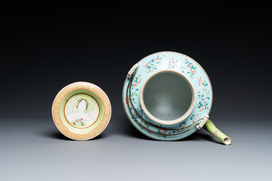 A large Chinese famille rose lime green-ground teapot for the Straits or Peranakan market, Guangxu mark and of the period