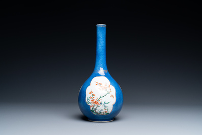 A Chinese famille verte powder blue vase and a dish, Kangxi