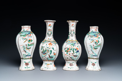 A Chinese famille verte four-piece 'mythical animals' garniture, Kangxi