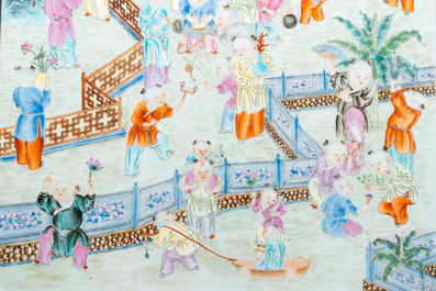 A Chinese famille rose '100 boys' plaque, 19th C.