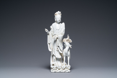 A Chinese Dehua blanc de Chine 'Magu and deer' group, illegible seal mark, Republic