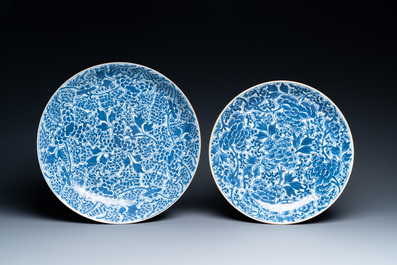 Three Chinese blue and white 'grapevine' dishes, Kangxi