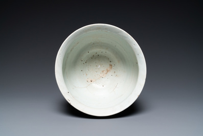 A Chinese blue and white censer with figures in a landscape, Transitional period