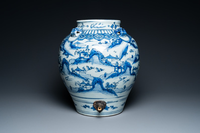 A Chinese blue and white 'mountainous landscapes' vase, Wanli