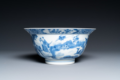 Een Chinese blauw-witte 'klapmuts' kom, Kangxi merk en periode