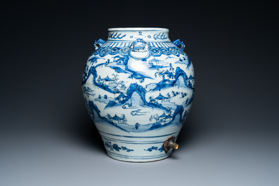 A Chinese blue and white 'mountainous landscapes' vase, Wanli
