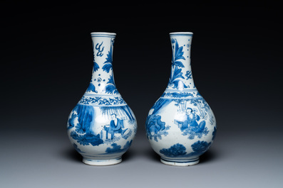 A pair of Chinese blue and white 'Wang Xizhi' bottle vases, Transitional period