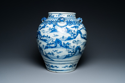 A Chinese blue and white 'mountainous landscapes' vase, Wanli