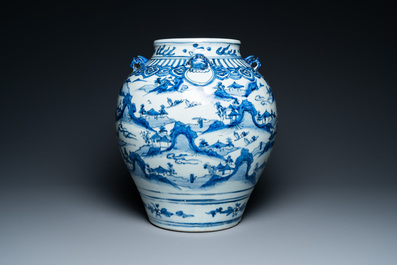 A Chinese blue and white 'mountainous landscapes' vase, Wanli