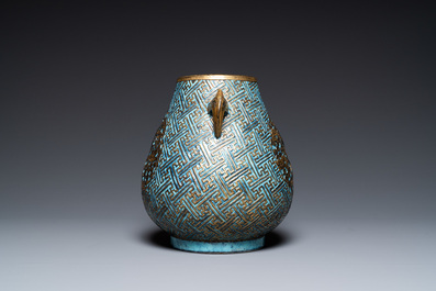 A Chinese 'robin's egg and imitation bronze'-glazed 'hu' vase, Qianlong mark, 19th C.